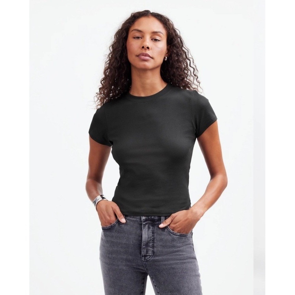NWT Madewell (Re)generative Cotton Ribbed Crewneck Tee Black XXS